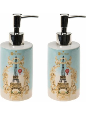 Odea Bosphorus Homi Banyo Seti Seramik Sıvı Sabunluk 2 Adet Romantik Yeşil Model 7X7X18CM 320ML
