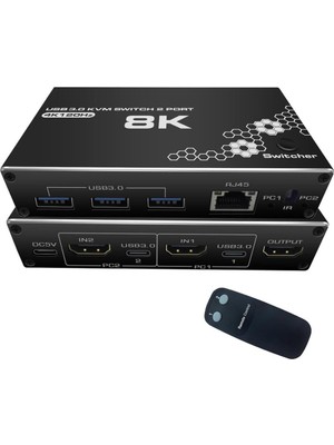 Odea 4669 Kumandalı USB 3.0 4K HDMI Kvm Switch 2 Port RJ45 Ethernet Pc Kasa Klavye Mouse Çoklayıcı