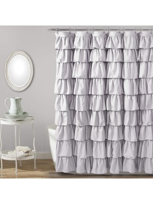 Odea Lush Decor, Leylak Fırfırlı Duş Perdesi | Çiçek Desenli Salaş Şık Çiftlik Evi Tarzı Tasarım, x 72