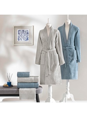 Odea Taç Chain Pure Cotton Pamuk Aile Seti Gri Mavi Xxl