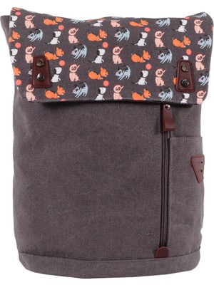 Odea Biggdesign Dogs Vintage Su Geçirmez Kumaşlı 15 Inç Laptop Uyumlu Okul Sırt Çantası Gri