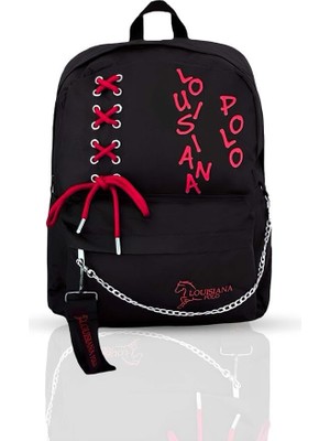 Odea Louisiana Polo Laptop Bölmeli Okul Çantası Siyah Kırmızı 1141