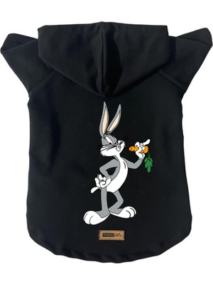 Odea Monopetz Kapişonlu Polar Sweatshirt Köpek ve Kedi Kıyafeti & Elbisesi Siyah Yeni Bugs Bunny Xs
