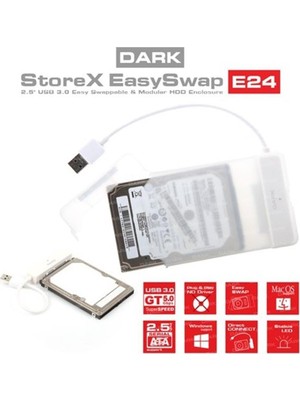 Odea Dark DK-AC-DSE24U3, Storex E24 2.5" USB 3.0 Çıkarılabilir Başlıklı Şeffaf Sata Disk Kutusu