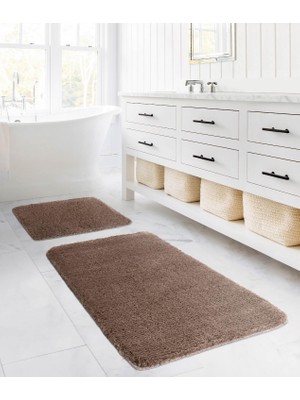 Odea Koza Home Segura Peluş Vizon Kaydırmaz Taban 2'li Banyo Paspası 60 x 100-50 x 60, Vizon