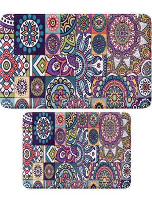 Odea Sevimli Tasarımlı Mikrofiber 2'li Takım Banyo Paspası, Kaymaz Taban, Makinede Yıkanabilir (40X60_50X80)
