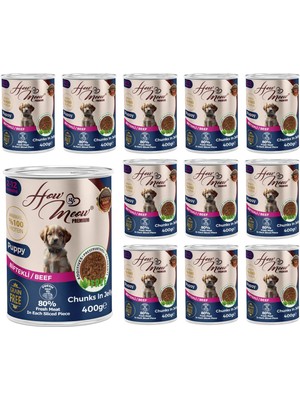 Odea How Meow Yavru Köpek Biftekli ve Jöleli Konserve Mama 400 gr x 12 Adet