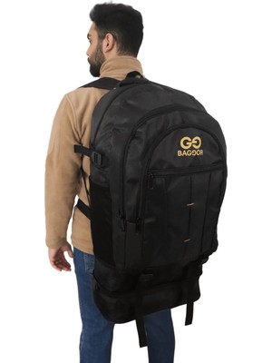 Odea Baggor 90 Litre Körüklü + Ayakkabılık Su Geçirmez Çok Gözlü Laptop Bölmeli Destek Kemerli Erkek Bayan Okul-Kampçı-Seyahat-Dağcı-Outdoor-Trekking Sırt Çantası (Siyah)