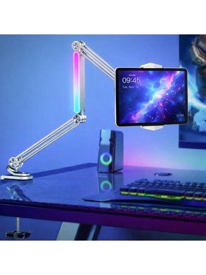 Odea Coverzone Profesyonel Ayarlanabilir LED Işıklı Uzun Kollu Alüminyum Masaüstü 14.6 Inç Kadar Uyumlu iPad ile Uyumlu Tablet Stant ve Tutucu | Cantilever Kol Tasarım, 360° Döner, Tablet Standı | P67H