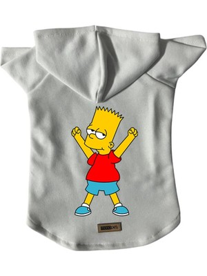 Odea Monopetz Kapişonlu Polar Sweatshirt Köpek ve Kedi Kıyafeti & Elbisesi Beyaz Bart Simpson Xl