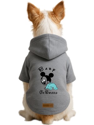 Odea Monopetz Baskılı Içi Polarlı Köpek ve Kedi Kıyafeti & Elbisesi - Gri Renk Kapüşonlu Hoodie B314D, 4xl