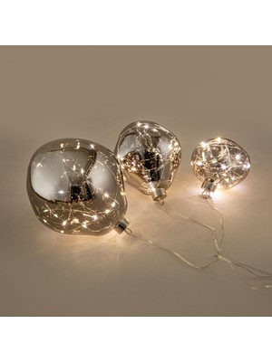 Odea Zera 3'lü LED Işıklı Yılbaşı Topu Seti Antrasit