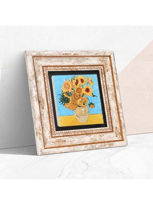 Odea Pinecone Stone Van Gogh On Iki Ayçiçekli Vazo Taş Duvar Tablosu - Çerçeveli Taş Tablo - Dekoratif Duvar Sanatı - Modern Ev ve Ofis Duvar Dekoru T1-276