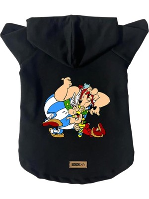 Odea Monopetz Kapişonlu Polar Sweatshirt Köpek ve Kedi Kıyafeti & Elbisesi Siyah Astrix Obelix M