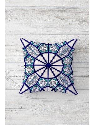 Odea Pelangi Vitray Geometrik Şekilli Çift Tarafı Baskılı Gizli Fermuarlı Kırlent Koltuk Yastık Kılıfı, Lacivert-Yeşil 45 x 45, 24691114945451