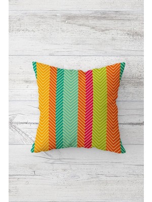 Odea Pelangi Renkli Zigzag Şekiller Çift Tarafı Baskılı Gizli Fermuarlı Yastık Kılıfı Kırlent Yastık Kılıfı, Turkuaz-Pembe 45 x 45, 24691291445451