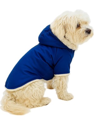 Odea Mpz Pets Kedi ve Köpek Kıyafeti & Elbisesi Ceketi Yeleği Saks Mavi Kapşonlu Kürklü Ceket L