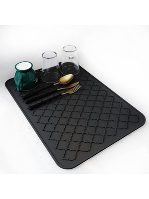 Odea Aputue Bulaşık Yıkama Matı, 40X30 cm Silikon Mutfak Paspası, Kolay Temizlenen Bulaşık Kurutma Matı, Isıya Dayanıklı Sıcak Tencere Altlığı, Tezgah Veya Lavabo Için, Buzdolabı ve Çekmece Astarı (Siyah)