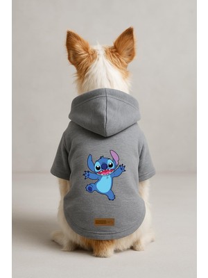 Odea Monopetz Baskılı Içi Polarlı Köpek ve Kedi Kıyafeti & Elbisesi - Gri Renk Kapüşonlu Hoodie BFA31 Xs