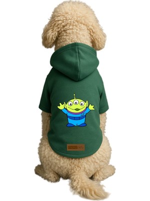 Odea Monopetz Baskılı Içi Polarlı Köpek ve Kedi Kıyafeti & Elbisesi - Yeşil Renk Kapüşonlu Hoodie B51FF, 6xl