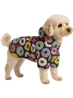 Odea Mpz Pets Kedi ve Köpek Kıyafeti & Elbisesi Yağmurluğu Renkli Donut Baskılı Fileli Yağmurluk Mavi Xl