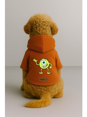 Odea Monopetz Baskılı Içi Polarlı Köpek ve Kedi Kıyafeti & Elbisesi - Turuncu Renk Kapüşonlu Hoodie B7618 L