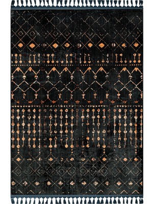 Odea Prisha Modern Siyah Modern Geometrik Etnik Desenli Boho Makinada Yıkanabilir Hafif Hav Toz Vermez Leke Tutmaz Kaymaz Taban Dijital Makine Baskı Halı Oturma Odası Salon Yolluk Koridor Mutfak Halısı