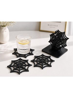 Odea Örümcek Ağı Bardak Altlığı Seti | 6 Adet Bardak Altlığı ve Standı | Pla 3D Baskı