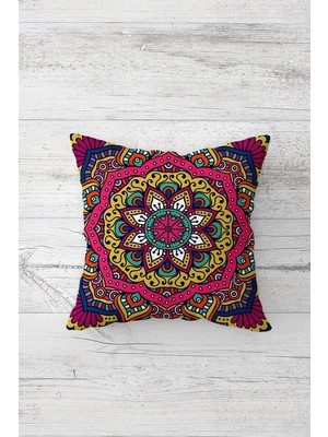 Odea Pelangi Mandala Desenli Çift Tarafı Baskılı Gizli Fermuarlı Yastık Kılıfı Kırlent Koltuk Yastık Kılıfı, Pembe-Mor 45 x 45, 24691223145451