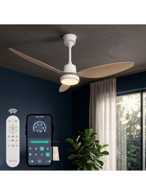 Odea 132CM Modern Goes Uzaktan Kumandalı 3 Kanatlı Uygulamalı Tavan Vantilatörü ve LED Lamba Işık 64W Beyaz-Meşe