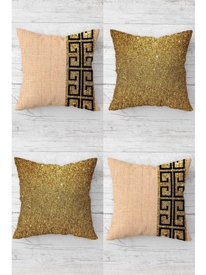Odea Pelangi Gold Payetli Düz Kombin Gizli Fermuarlı Kırlent Kılıfı Koltuk Yastık Kılıfı TAKIM(4ADET), Gold-Yavruağzı 45 x 45