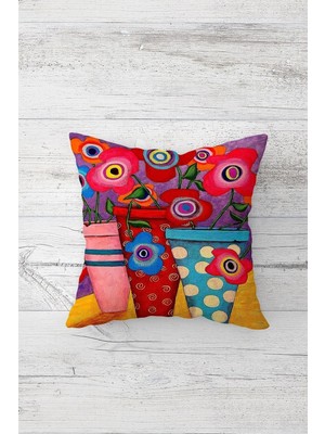 Odea Pelangi Pembe Vazolu Çiçekli Çift Tarafı Baskılı Gizli Fermuarlı Yastık Kılıfı Kırlent Koltuk Yastık Kılıfı, Karışık Renkli 45 x 45, 24691130445451
