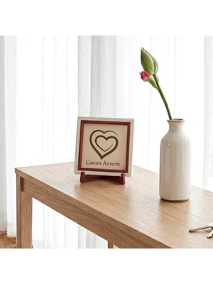 Odea Anlamlı ve Modern Kalp Temalı Anneler Günü Hediyesi, Canım Annem 10X10 cm Minyatür Sanat Tasarımı