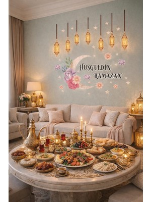 Odea Sticker Hoş Geldin Ramazan Dekorlu Ahşap Kapı Süsü, Ramazan Süsleri, Ramazan Tavan Süsü, Dekor Iftar, Sahur