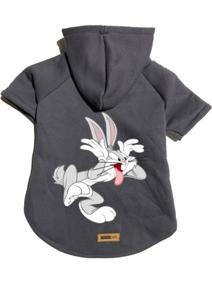 Odea Monopetz Kapişonlu Polar Sweatshirt Köpek ve Kedi Kıyafeti & Elbisesi - Antrasit Bugs Bunny Xl Beden