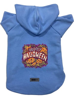 Odea Monopetz Kapişonlu Polar Sweatshirt Köpek ve Kedi Kıyafeti & Elbisesi Mavi Happy Halloween M