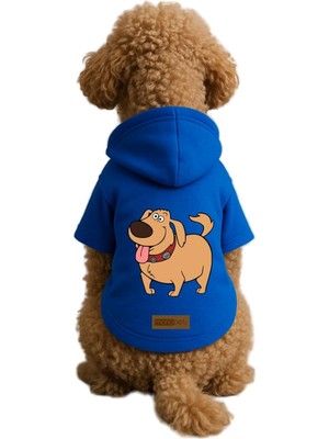 Odea Monopetz Baskılı Içi Polarlı Köpek ve Kedi Kıyafeti & Elbisesi - Mavi Renk Kapüşonlu Hoodie BF473, 4xl