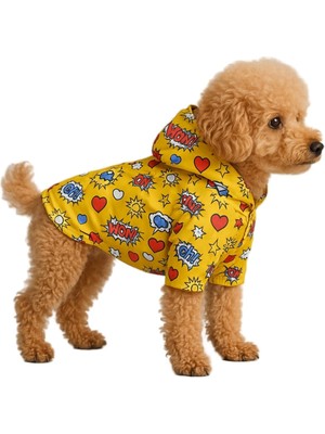 Odea Mpz Pets Kedi ve Köpek Kıyafeti & Elbisesi Yağmurluğu Sarı Wow Baskılı Fileli Yağmurluk Pembe M