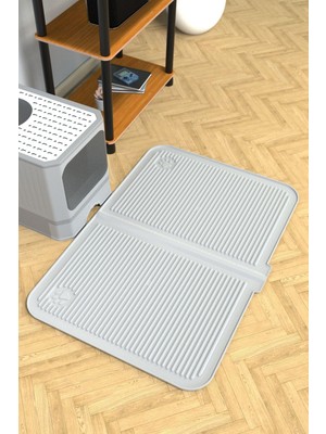 Odea Ata Home Silikon Mama ve Kum Matı Havuzlu Yıkanabilir Kedi Tuvaleti Önü Kedi Kumu Paspası Büyük Boy 40X60, Gri