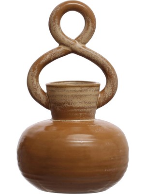 Odea Bloomingville 8.5 Inç Taş Bükülmüş Sap ve Reaktif Sır, Kahverengi Vazo