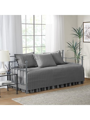 Odea Comfort Spaces Daybed Örtüsü - Lüks Çift Taraflı - Kapitone, Yatak Eteği ile Tüm Sezon Rahat Yatak, Uyumlu Şemsiyeler, 75'X39' Kömür Grisi 5 Parça