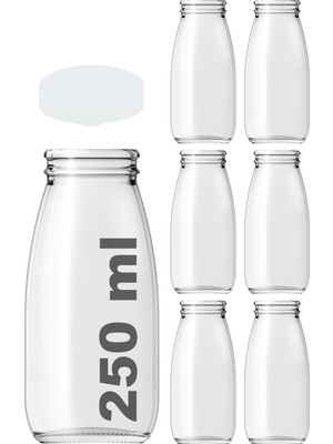 Odea Afracam 250 ml Şeffaf Süt, Ayran, Limonata, Meşrubat Şişesi 250 cc Plastik Kapaklı Boş Cam Şişe 6 Adet