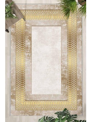 Odea Monnhein Gold Halı 1445 - Yıkanabilir, Kaymaz Taban, Dijital Baskılı, Leke Tutmaz, Ince Hav, Modern Salon, Oturma Odası, Yatak Odası ve Mutfak Için Dekoratif Halı