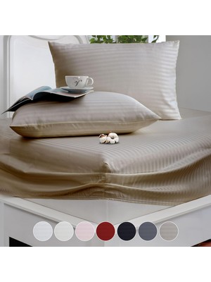 Odea Vionel HOME%100 Pamuk, Çizgili Saten Lastikli Çarşaf Seti | 82 Tel Sık Dokuma | Tek Kişilik | Çift Kişilik | Battal Boy (Balköpüğü, 160X200)