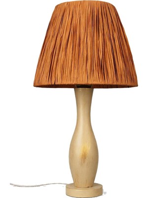 Odea Aurelio Handmade Şapkalı Masa Lambası – Doğal Ahşap Gövde, Pliseli Kumaş Şapka, 47 cm Toplam Yükseklik, 25 cm Şapka Çapı, E27 Uyumlu Dekoratif Abajur