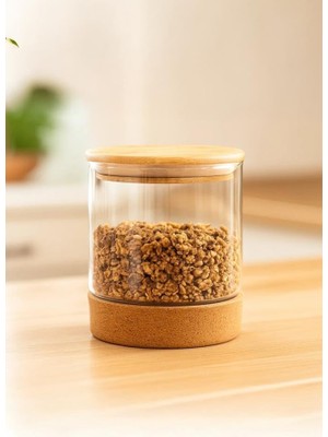 Odea Bambum Corki - Mantar Altlıklı Cam Saklama Kabı 650 ml