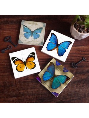 Odea Pinecone Stone Kelebek Taş Bardak Altlığı Seti - 4 Parça - Dekoratif, Rustik Mutfak Aksesuarı, 10X10 Cm, Kaydırmaz Tabanlı, Şık ve Dayanıklı SC169