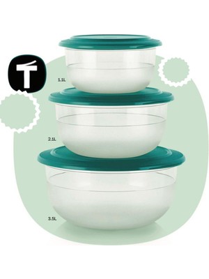 Odea Tupperware Kristalin Saklama ve Servis Kabı 3 Lü Set Yeşil