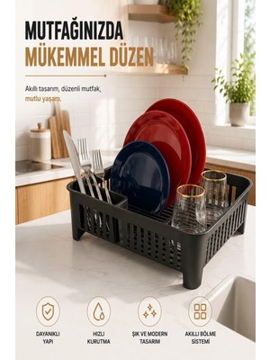Odea Sas Haus Bulaşıklık Tezgah Üstü Tabak Bardak Kurutmalık Plastik Bulaşık Sepeti 33X42 cm Siyah S-10567