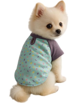 Odea Mpz PETS%100 Pamuk Kedi ve Köpek Kıyafeti Mor Yıldızlı Basic T Shirt M